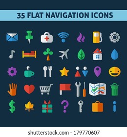 navigation icons, set of flat icons depicting objects, modern icon