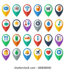navigation icons, set of flat icons depicting objects, modern icon