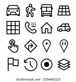 Iconos de navegación definidos en estilo plano. Símbolo de ubicación para el diseño de su sitio web, logotipo, aplicación, vector de interfaz de usuario