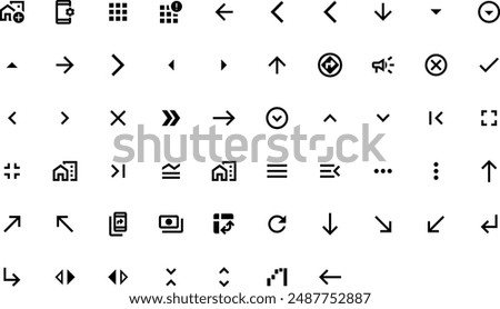 Navigation icons set. Includes panel interface icon for arrows, cancel, download, speaker and mobile UI based pictograms. Home page point redo vector illustration