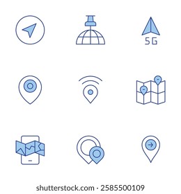 Navigation icons set. Line Duotone style, editable stroke. location, mobile map, navigation, navigator, right, pin.