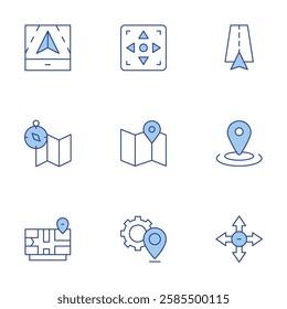 Navigation icons set. Line Duotone style, editable stroke. controller pad, map, navigation, location.