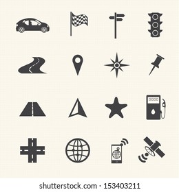 Navigation icons set on texture background. Vector