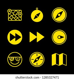 navigation icons set with pirate, compass black symbol pointing to right and map vector set