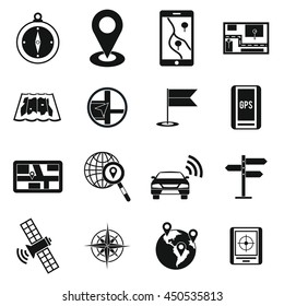 Navigation icons set in simple ctyle. Location on terrain set collection vector illustration