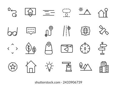 Navigation icons set. Thin line icons for business, marketing, social media, UI and UX, finance and banking, navigation, mobile app.