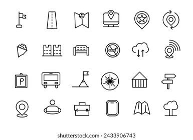 Navigation icons set. Thin line icons for business, marketing, social media, UI and UX, finance and banking, navigation, mobile app.