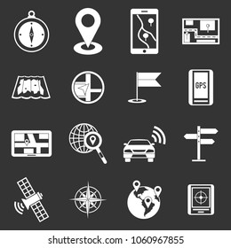 Navigation icons set vector white isolated on grey background 
