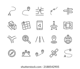 Iconos de navegación - Línea vectorial. Stroke editable. 