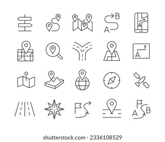Navigation Icons - Vector Line. Editable Stroke.