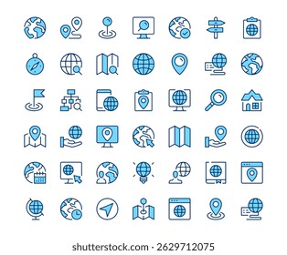 Navigation icons. Vector line icon set. Modern outline design. Blue concept