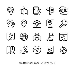 Navigation icons. Vector line icons set. Location, GPS, map concepts. Outline symbols, linear graphic elements. Modern design