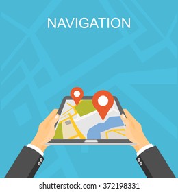 Navigation illustration. GPS technology. Location finding and map marker concept. 
