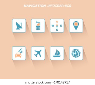Navigation infographics design with flat icons