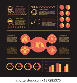 Navigation infographics with map pin compass globe icons and charts vector illustration