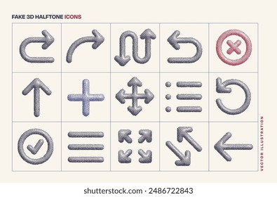 Conjunto de iconos del Vector de Internet de navegación. Señales de interfaz monocromas. Símbolos punteados de medio tono ui ux flechas punteado Elementos de diseño de colección sobre fondo blanco.