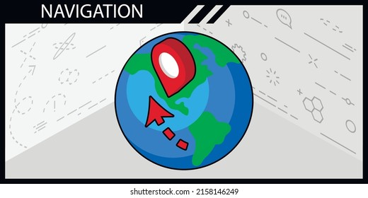 Icon für die Navigation isometrisches Design. Vektorgrafik, Web-Illustration. 3D-Farbkonzept