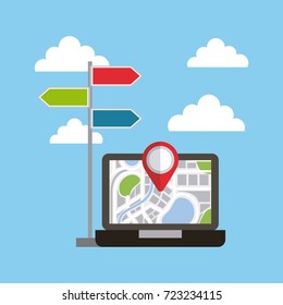 navigation laptop map screen pointer and signpost app