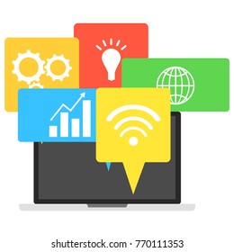 Navigation laptop technology. Creative idea of using a laptop. Flat design, vector illustration, vector.