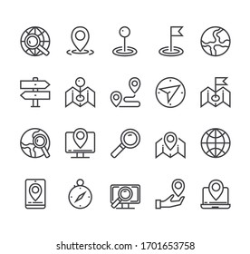 Navigation line icon isolated set. Vector flat cartoon graphic design