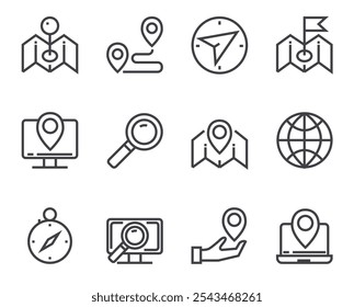 Navigation line icon isolated set. Vector flat cartoon graphic design
