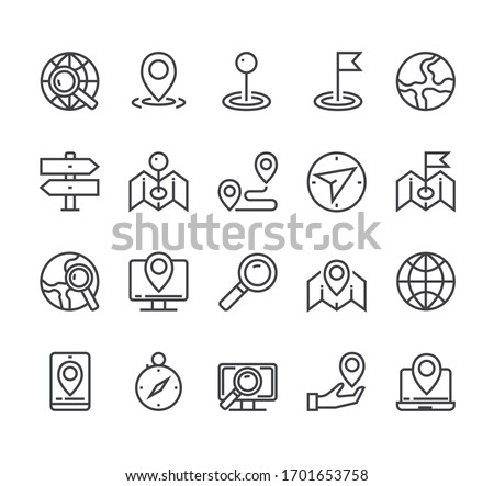 Navigation line icon isolated set. Vector flat cartoon graphic design