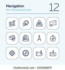 Navigation line icon set. Map, compass, location. Planning route concept. Can be used for topics like travel, destination, cartography