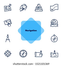 Navigation line icon set. Map, compass, location. Planning route concept. Can be used for topics like travel, destination, cartography