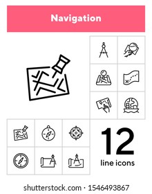 Navigation line icon set. Map, compass, location. Planning route concept. Can be used for topics like travel, destination, cartography
