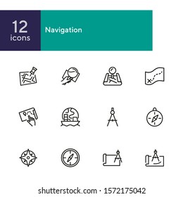 Navigation line icon set. Map, compass, location. Planning route concept. Can be used for topics like travel, destination, cartography