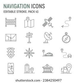 Navigation line icon set, traffic collection, vector graphics, logo illustrations, navigation vector icons, map signs, outline pictograms, editable stroke