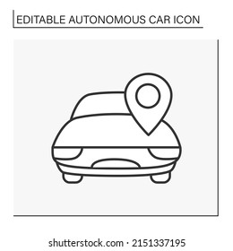 Navigation line icon. Track car location. Driverless trip route. Autonomous car concept. Isolated vector illustration. Editable stroke