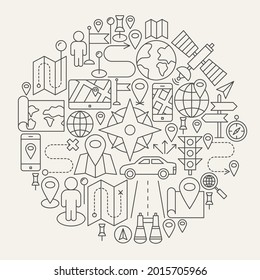 Navigation Line Icons Circle. Vector Illustration of Outline Design.