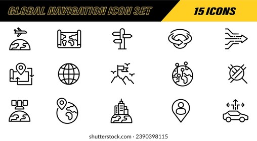 Iconos de la línea de navegación. Stroke editable. Conjunto de iconos del vector de navegación. ubicación, mapa, GPS, lugar, dirección, puntero, dirección, iconos. Ilustración vectorial. Gráfico vectorial. EPS 10