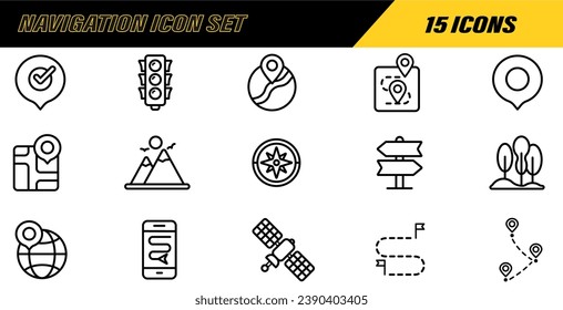 Navigation Line Icons. Editable Stroke.  Location, GPS elements - thin line web icon set. Outline icons collection. Vector Illustration. Vector Graphic. EPS 10