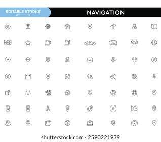 Navigation Line Icons. Editable Stroke icons collection