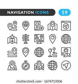 Navigation line icons. Outline symbols collection. Premium quality. Vector thin line icons set