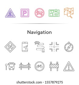 Navigation line icons. Set of line icons. Compass, bus stop, mobile navigator. Traffic concept. Vector illustration can be used for topics like navigation, travelling