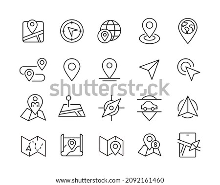 Navigation Line Icons - Vector Line. Editable Stroke. Vector Graphic