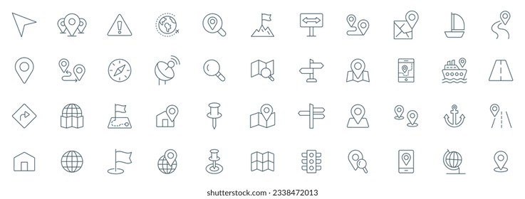Navigation Line Icons vector. symbol of map location, Route, Marker, road trip and navigate icons outline illustration