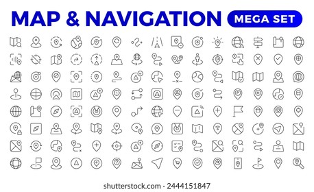 Navigation Line Icons vector. symbol of map location, Route, Marker, Map place marker. pointer GPS location symbol.