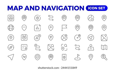 Navigation Line Icons vector. symbol of map location, Route, Marker, Map place marker. pointer GPS location symbol.