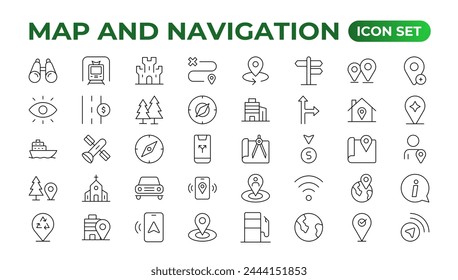 Navigation Line Icons vector. symbol of map location, Route, Marker, Map place marker. pointer GPS location symbol.