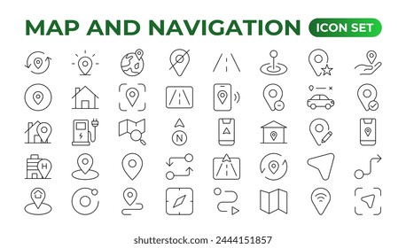 Navigation Line Icons vector. symbol of map location, Route, Marker, Map place marker. pointer GPS location symbol.