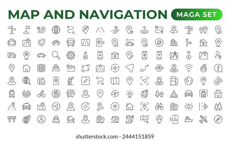 Navigation Line Icons vector. symbol of map location, Route, Marker, Map place marker. pointer GPS location symbol.