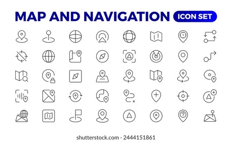 Navigation Line Icons vector. symbol of map location, Route, Marker, Map place marker. pointer GPS location symbol.