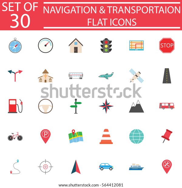 Navigation\
line pictograms package, Transportation symbols collection, map\
& location vector sketches, logo illustrations, colorful flat\
icons isolated on white background, eps\
10.