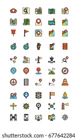 Navigation lineal color icon set vector.