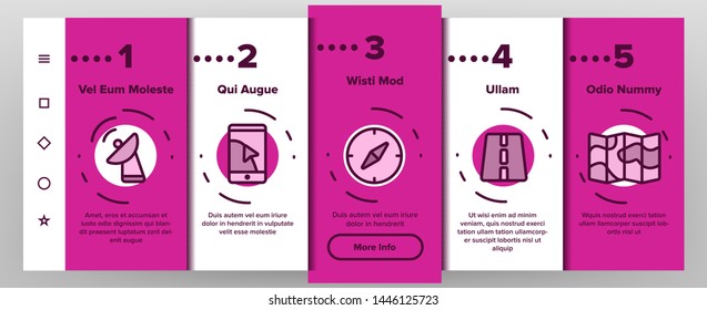 Navigation Linear Vector Onboarding Mobile App Page Screen. Navigation System Thin Line Contour Symbols Pack. GPS, Travel App Pictograms. Road Map, Location Markers, Arrow, Compass Illustrations
