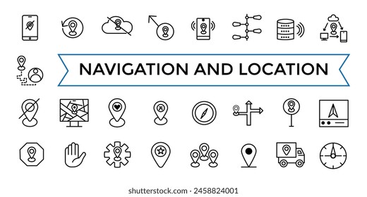 Navigation, location, GPS elements line web icon set. Outline icons pack. Icon collection. Editable vector icon and illustration.